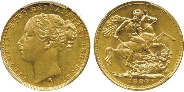 1 Соверен Соединённое королевство Великобритании и Ирландии (1801-1922) Золото Виктория (1819 - 1901)