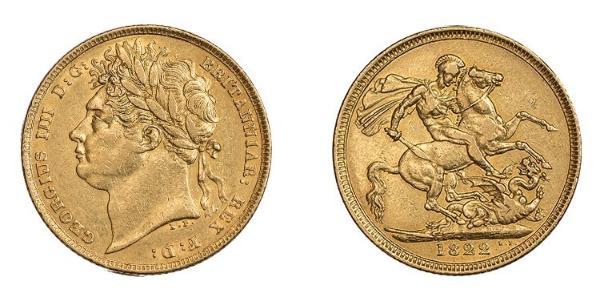 1 Соверен Соединённое королевство Великобритании и Ирландии (1801-1922) Золото Георг IV (1762-1830)