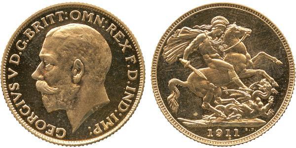 1 Соверен Соединённое королевство Великобритании и Ирландии (1801-1922) Золото Георг V (1865-1936)