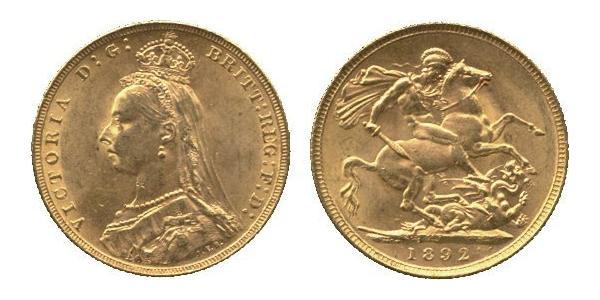 1 Соверен Соединённое королевство Великобритании и Ирландии (1801-1922) Золото Виктория (1819 - 1901)