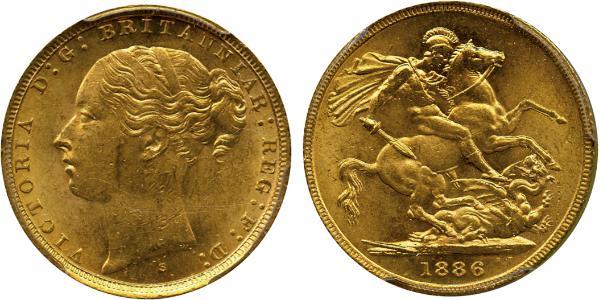 1 Соверен Соединённое королевство Великобритании и Ирландии (1801-1922) Золото Виктория (1819 - 1901)