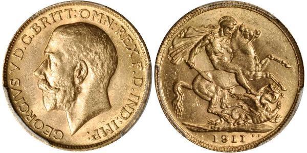 1 Соверен Соединённое королевство Великобритании и Ирландии (1801-1922) Золото Георг V (1865-1936)
