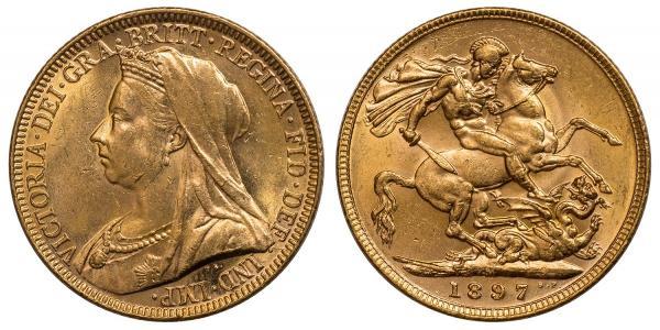 1 Соверен Соединённое королевство Великобритании и Ирландии (1801-1922) Золото Виктория (1819 - 1901)