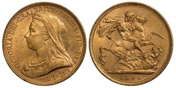 1 Соверен Соединённое королевство Великобритании и Ирландии (1801-1922) Золото Виктория (1819 - 1901)