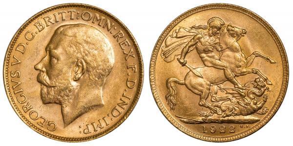1 Соверен Соединённое королевство Великобритании и Ирландии (1801-1922) Золото Георг V (1865-1936)
