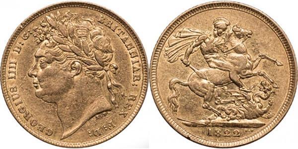 1 Соверен Соединённое королевство Великобритании и Ирландии (1801-1922) Золото Георг IV (1762-1830)