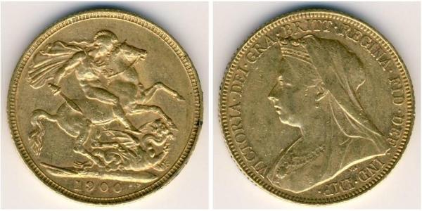 1 Соверен Соединённое королевство Великобритании и Ирландии (1801-1922) Золото Виктория (1819 - 1901)
