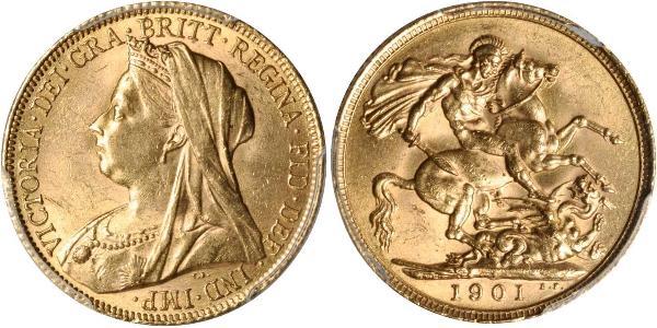 1 Соверен Соединённое королевство Великобритании и Ирландии (1801-1922) Золото Виктория (1819 - 1901)