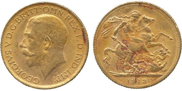 1 Соверен Соединённое королевство Великобритании и Ирландии (1801-1922) Золото Георг V (1865-1936)