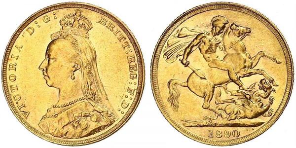 1 Соверен Соединённое королевство Великобритании и Ирландии (1801-1922) Золото Виктория (1819 - 1901)