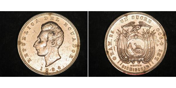 1 Сукре Эквадор Серебро Сукре, Антонио Хосе (1795 - 1830)