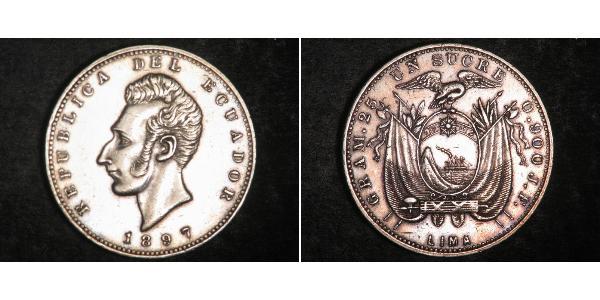 1 Сукре Эквадор Серебро Сукре, Антонио Хосе (1795 - 1830)