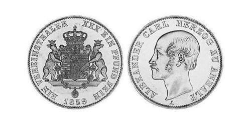 1 Талер Ангальт-Бернбург (1603 - 1863) Серебро Александр Карл ,герцог Ангальт-Бернбурга,(1805 – 1863)