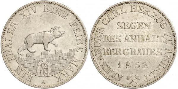 1 Талер Ангальт-Бернбург (1603 - 1863) Серебро Александр Карл ,герцог Ангальт-Бернбурга,(1805 – 1863)