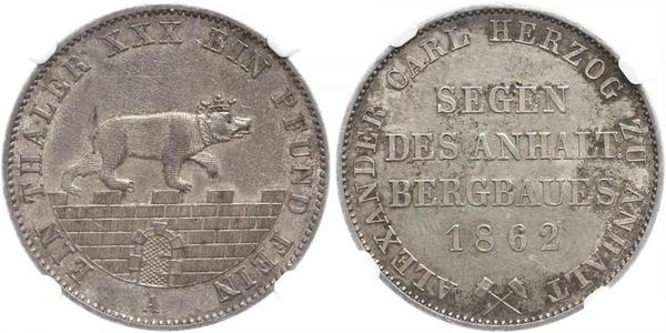 1 Талер Ангальт-Бернбург (1603 - 1863) Серебро Александр Карл ,герцог Ангальт-Бернбурга,(1805 – 1863)