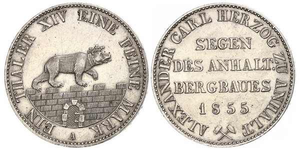 1 Талер Ангальт-Бернбург (1603 - 1863) Серебро Александр Карл ,герцог Ангальт-Бернбурга,(1805 – 1863)