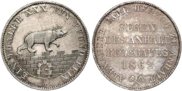1 Талер Ангальт-Бернбург (1603 - 1863) Серебро Александр Карл ,герцог Ангальт-Бернбурга,(1805 – 1863)