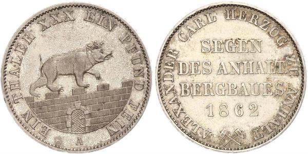 1 Талер Ангальт-Бернбург (1603 - 1863) Серебро Александр Карл ,герцог Ангальт-Бернбурга,(1805 – 1863)
