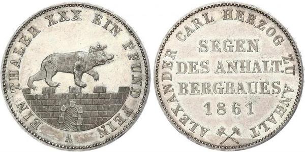 1 Талер Ангальт-Бернбург (1603 - 1863) Серебро Александр Карл ,герцог Ангальт-Бернбурга,(1805 – 1863)