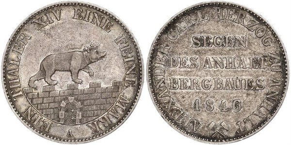 1 Талер Ангальт-Бернбург (1603 - 1863) Серебро Александр Карл ,герцог Ангальт-Бернбурга,(1805 – 1863)