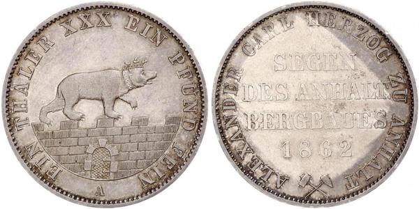 1 Талер Ангальт-Бернбург (1603 - 1863) Серебро Александр Карл ,герцог Ангальт-Бернбурга,(1805 – 1863)