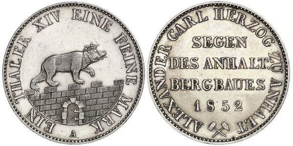 1 Талер Ангальт-Бернбург (1603 - 1863) Серебро Александр Карл ,герцог Ангальт-Бернбурга,(1805 – 1863)