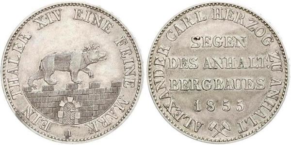 1 Талер Ангальт-Бернбург (1603 - 1863) Серебро Александр Карл ,герцог Ангальт-Бернбурга,(1805 – 1863)