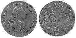 1 Талер Ансбах (княжество) (1398–1792) Серебро Charles Alexander, Margrave of Brandenburg-Ansbach (1736 – 1806)
