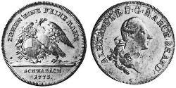 1 Талер Ансбах (княжество) (1398–1792) Серебро Charles Alexander, Margrave of Brandenburg-Ansbach (1736 – 1806)
