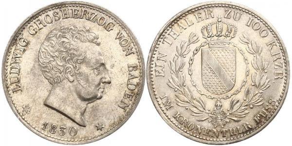 1 Талер Великое герцогство Баден (1806-1918) Серебро Людвиг I (великий герцог Бадена)(1763 - 1830)