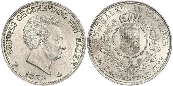 1 Талер Великое герцогство Баден (1806-1918) Серебро Людвиг I (великий герцог Бадена)(1763 - 1830)