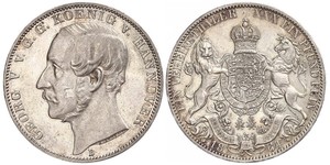 1 Талер Ганновер (королевство) (1814 - 1866) Серебро Георг V (король Ганновера) (1819 - 1878)