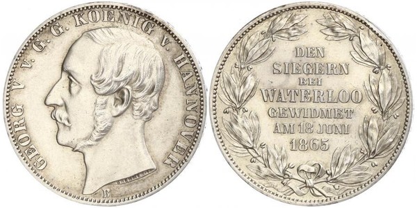 1 Талер Ганновер (королевство) (1814 - 1866) Серебро Георг V (король Ганновера) (1819 - 1878)