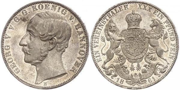 1 Талер Ганновер (королевство) (1814 - 1866) Серебро Георг V (король Ганновера) (1819 - 1878)