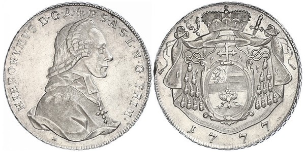 1 Талер Зальцбург / Австрия Серебро Count Hieronymus von Colloredo (1732 - 1812)