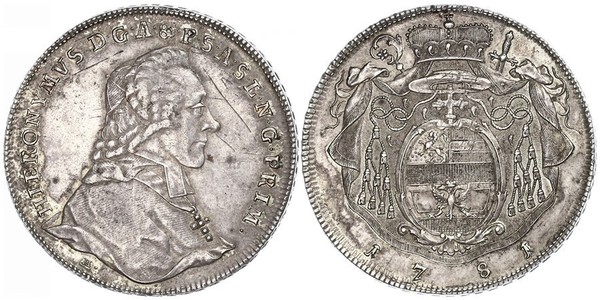 1 Талер Зальцбург / Австрия Серебро Count Hieronymus von Colloredo (1732 - 1812)