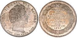 1 Талер Королевство Бавария (1806 - 1918) Серебро Людвиг I (король Баварии)(1786 – 1868)