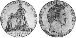 1 Талер Королевство Бавария (1806 - 1918) Серебро Людвиг I (король Баварии)(1786 – 1868)