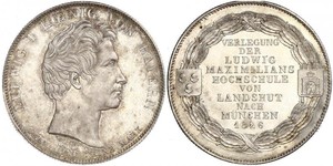 1 Талер Королевство Бавария (1806 - 1918) Серебро Людвиг I (король Баварии)(1786 – 1868)