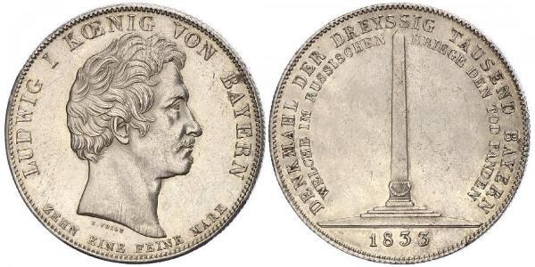 1 Талер Королевство Бавария (1806 - 1918) Серебро Людвиг I (король Баварии)(1786 – 1868)