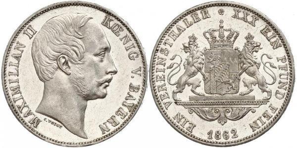 1 Талер Королевство Бавария (1806 - 1918) Серебро Максимилиан II (король Баварии)(1811 - 1864)