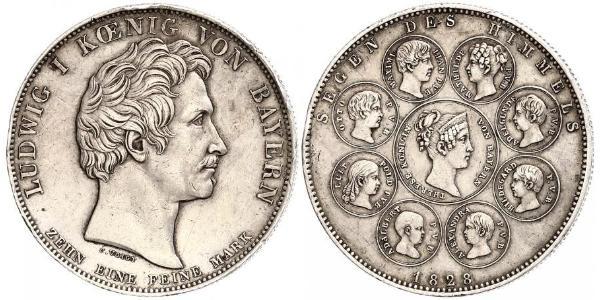 1 Талер Королевство Бавария (1806 - 1918) Серебро Людвиг I (король Баварии)(1786 – 1868)