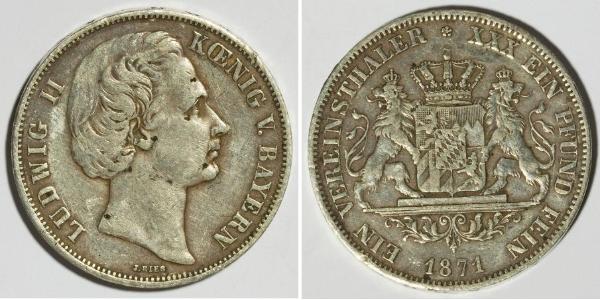 1 Талер Королевство Бавария (1806 - 1918) Серебро Людвиг II (король Баварии)(1845 – 1886)