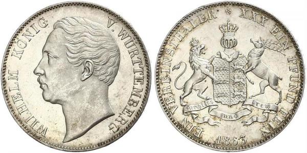1 Талер Королевство Вюртемберг (1806-1918) Серебро Вильгельм I (король Вюртемберга)