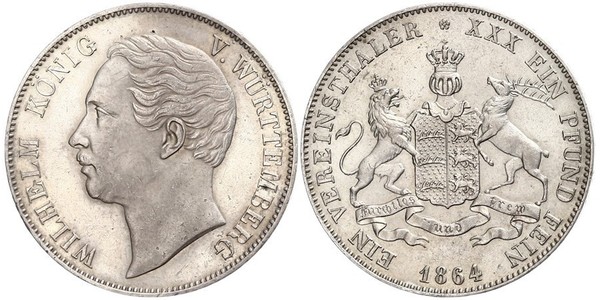 1 Талер Королевство Вюртемберг (1806-1918) Серебро Вильгельм I (король Вюртемберга)