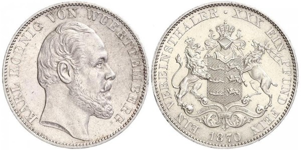 1 Талер Королевство Вюртемберг (1806-1918) Серебро Карл I (король Вюртемберга)
