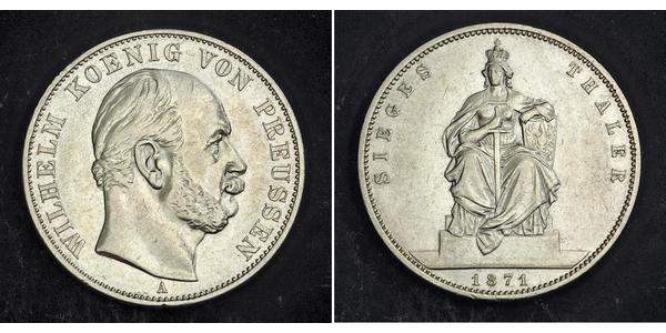 1 Талер Пруссия (королевство) (1701-1918) Серебро Wilhelm I, German Emperor (1797-1888)