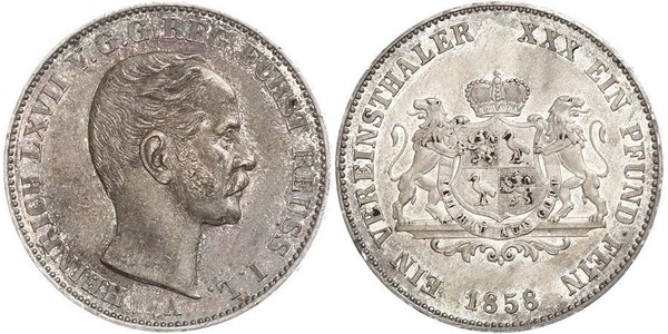 1 Талер Рейсс (старшей линии) (1778 - 1918) Серебро Heinrich LXVII, Prince Reuss Younger Line