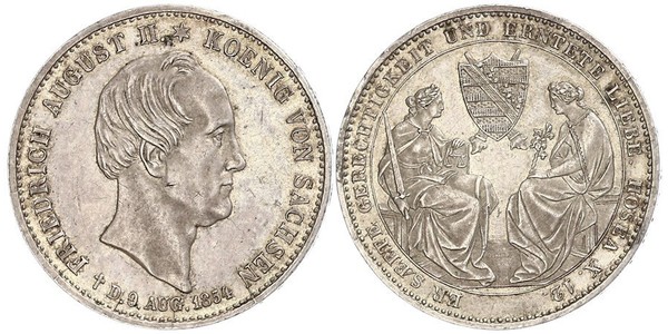 1 Талер Саксония (королевство) (1806 - 1918) Серебро Фридрих Август II (король Саксонии)