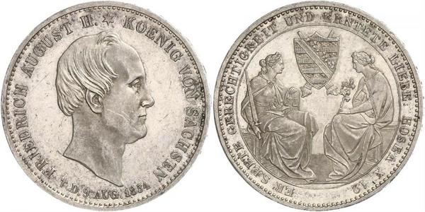 1 Талер Саксония (королевство) (1806 - 1918) Серебро Фридрих Август II (король Саксонии)